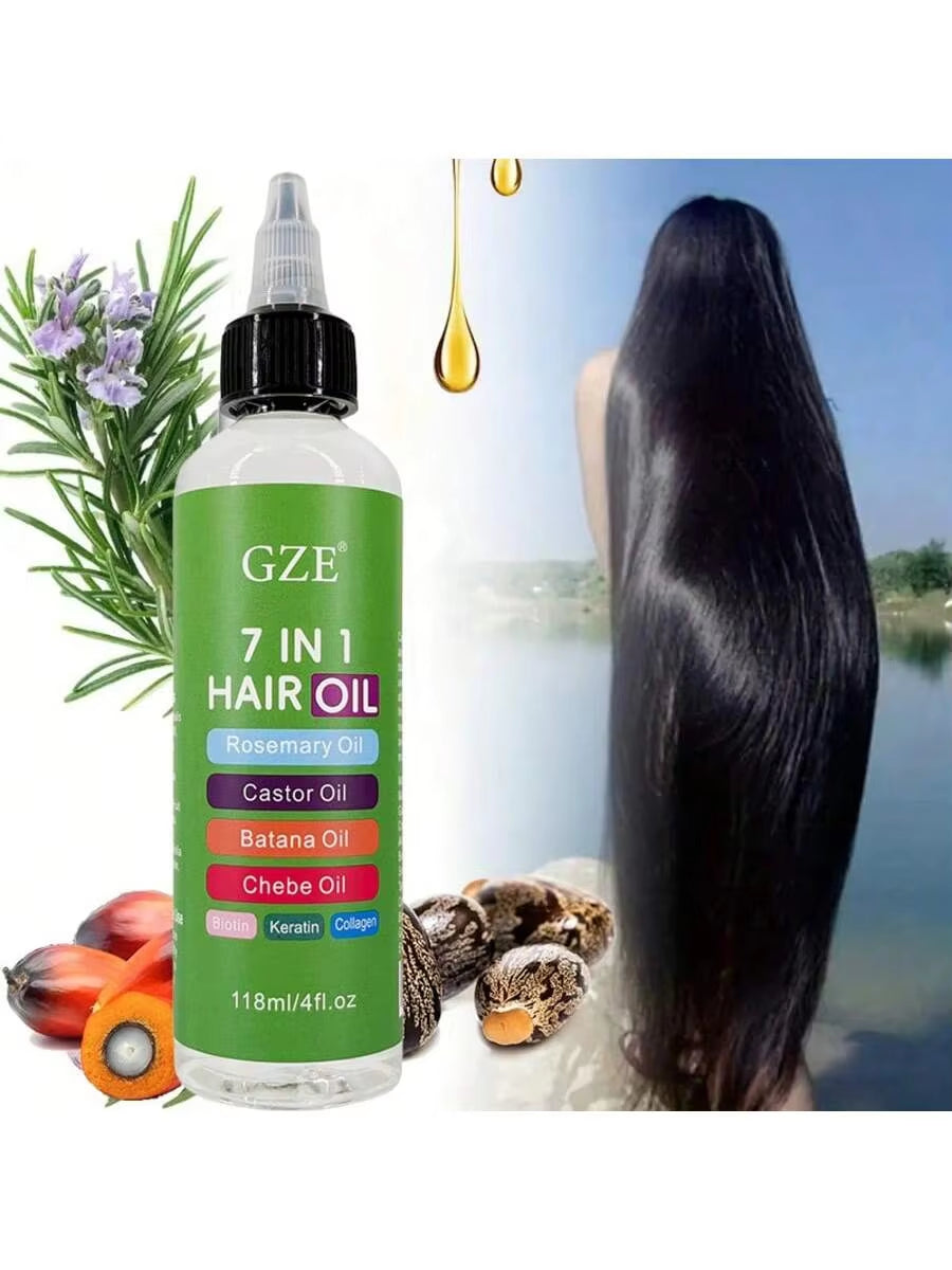 7-IN-1 Hair Oil Enriched with Rosemary Oil Castor Oil Batana Oil Chebe Oil Biotin Keratin Collagen for Hair Strongs, Smoothing