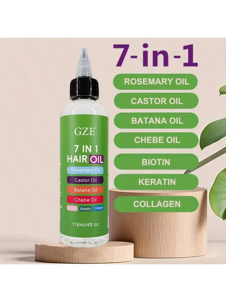 7-IN-1 Hair Oil Enriched with Rosemary Oil Castor Oil Batana Oil Chebe Oil Biotin Keratin Collagen for Hair Strongs, Smoothing